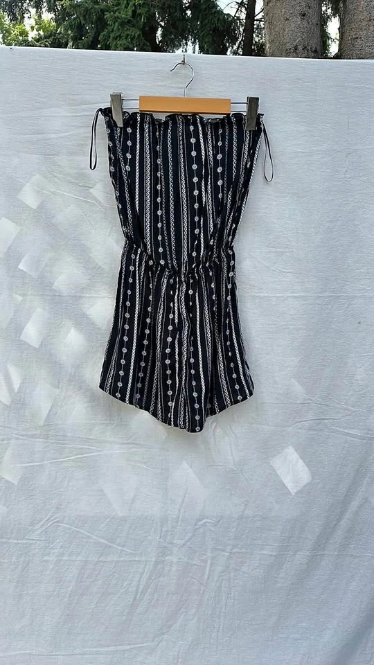 Divided Black and White Striped Shorts Romper