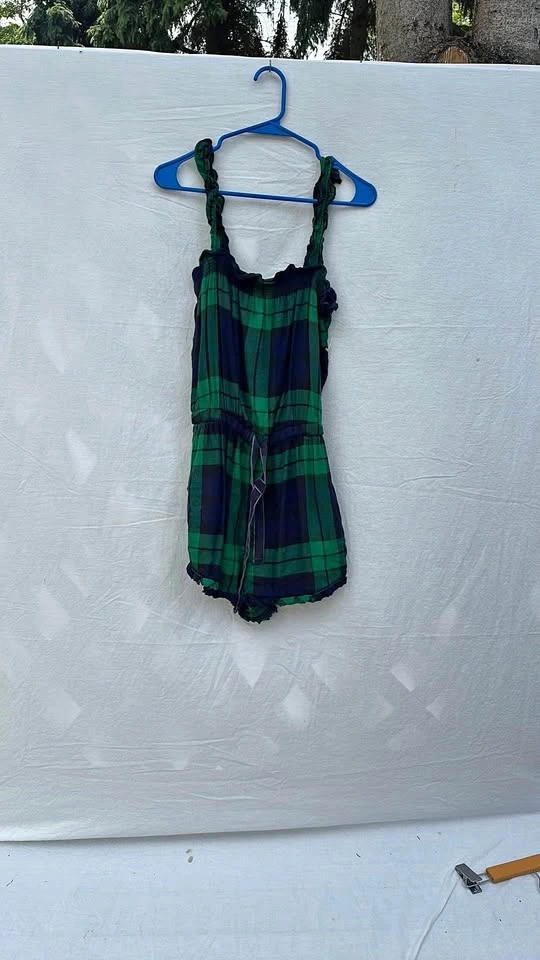 Aerie Green and Blue Plaid shorts Romper