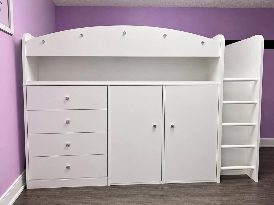 White Mid-Sleeper Loft Bed with Storage