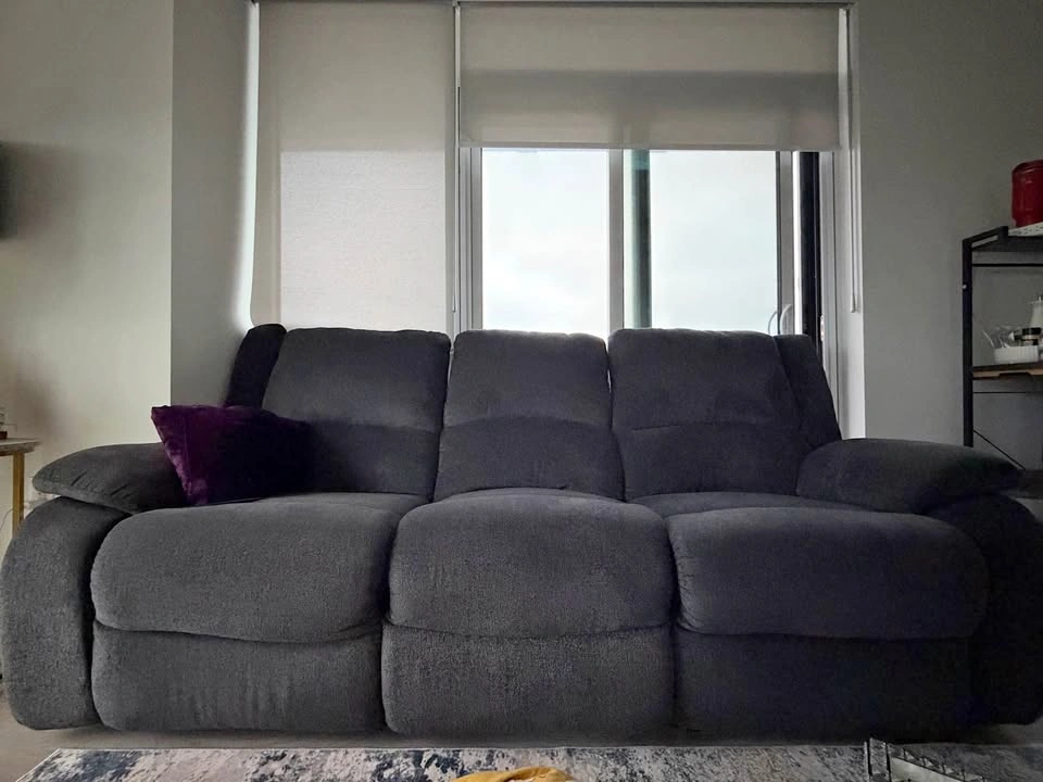 Ashley- Solid Dark Grey Fabric Reclining Sofa, perfect condition