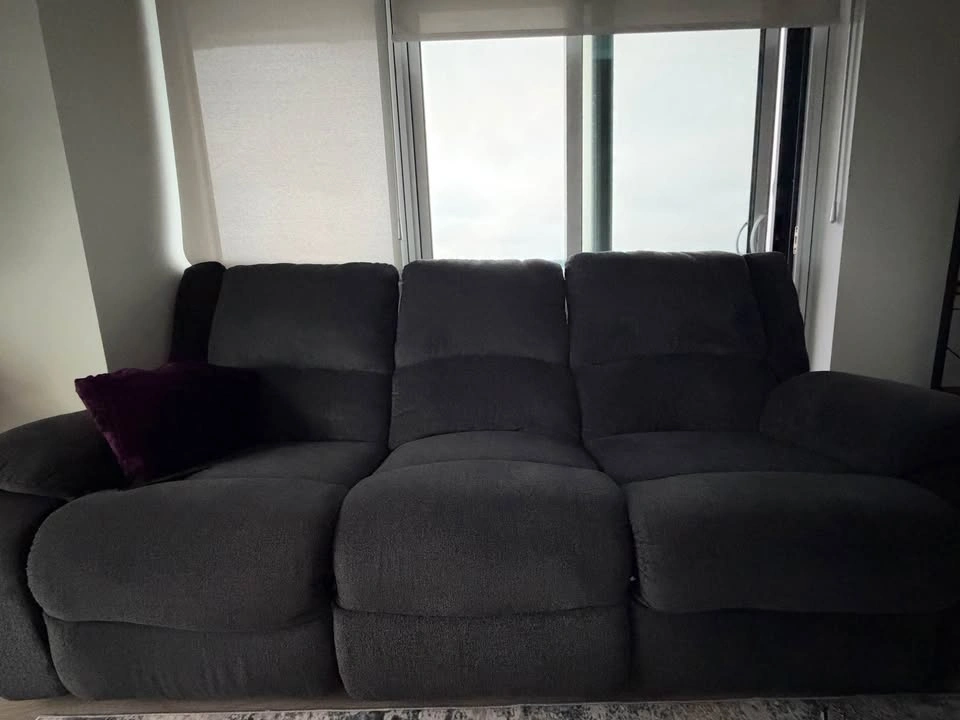 Ashley- Solid Dark Grey Fabric Reclining Sofa, perfect condition - photo 2