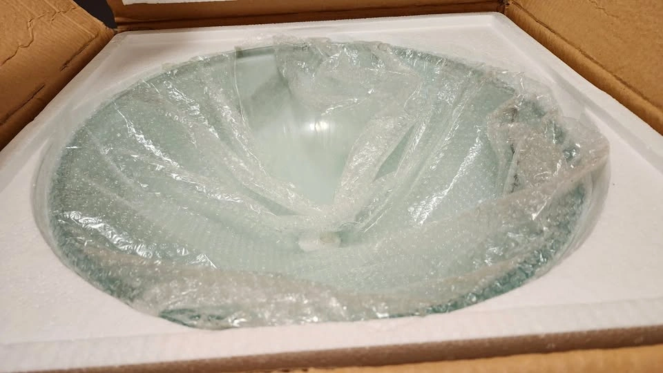 NEW in box light aqua glass sink / basin