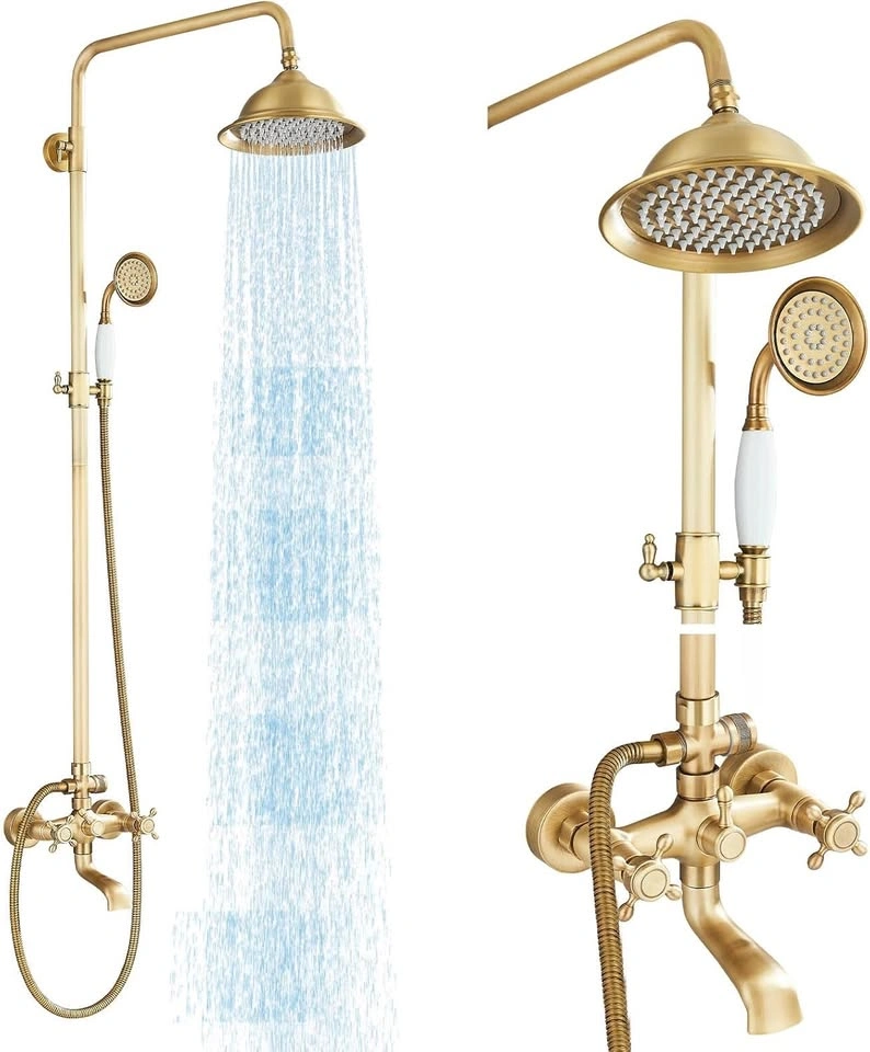 New Gold Antique Brass Shower System Bathroom Shower Faucet Set - photo 2