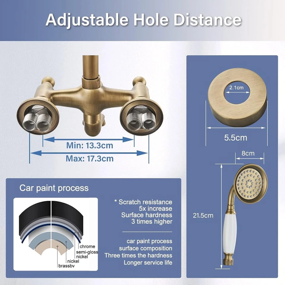 New Gold Antique Brass Shower System Bathroom Shower Faucet Set - photo 3
