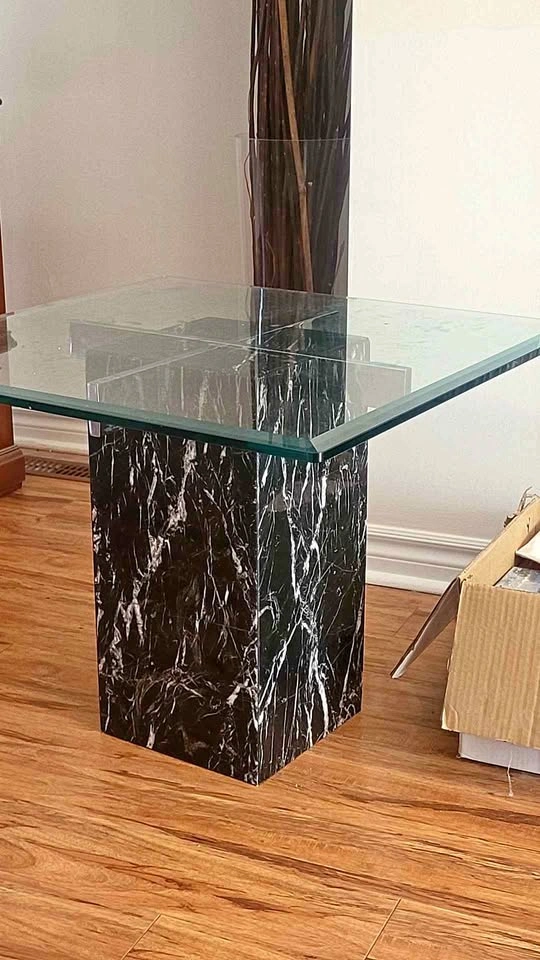 Black Marble Pedestal Glass Top Side Table