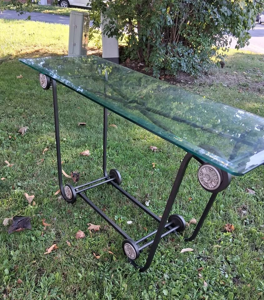 Wrought Iron Glass Top Console Table - photo 3