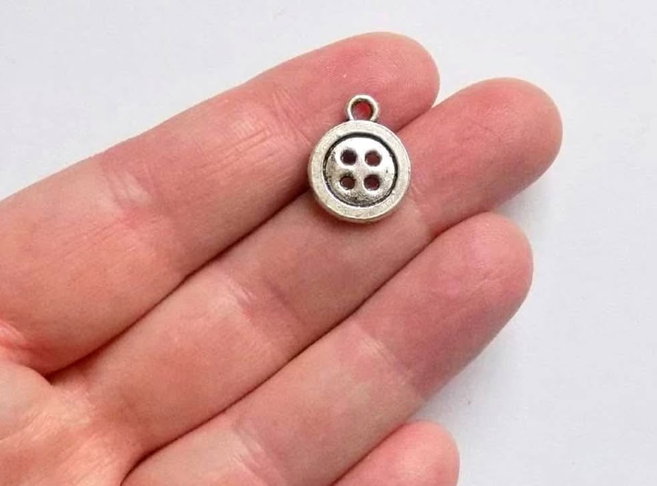 20 Button Charms - Antique Silver - Button Shape Charms