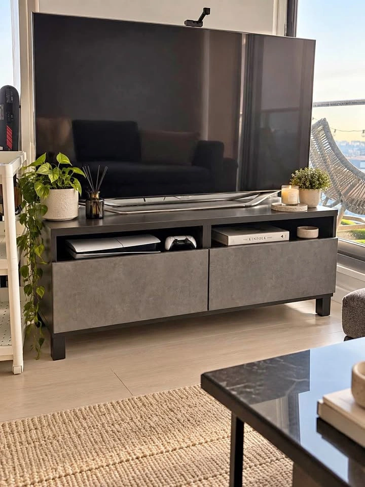 IKEA BESTÅ TV Bench with Drawers – Black-Brown / Dark Grey
