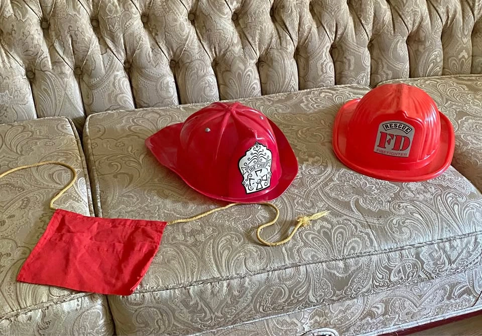 Children’s Firefighter Dress-Up Set – 2 Helmets & Accessory Pouc