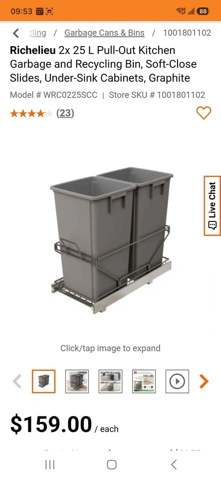 Richelieu 2x 25 L Pull-Out Kitchen Garbage and Recycling Bin - photo 2