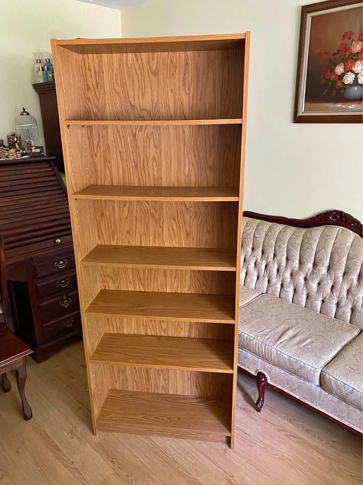 Solid Tall Wooden Bookcase – Adjustable Shelves