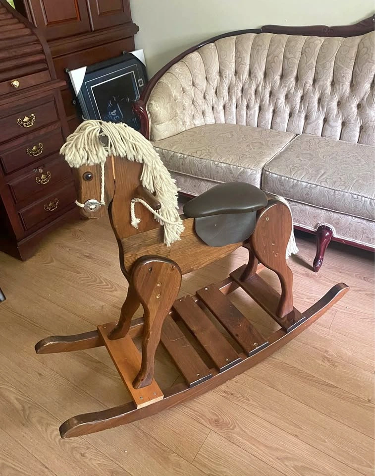 Vintage Solid Wood Rocking Horse – Handmade Child’s Rocker