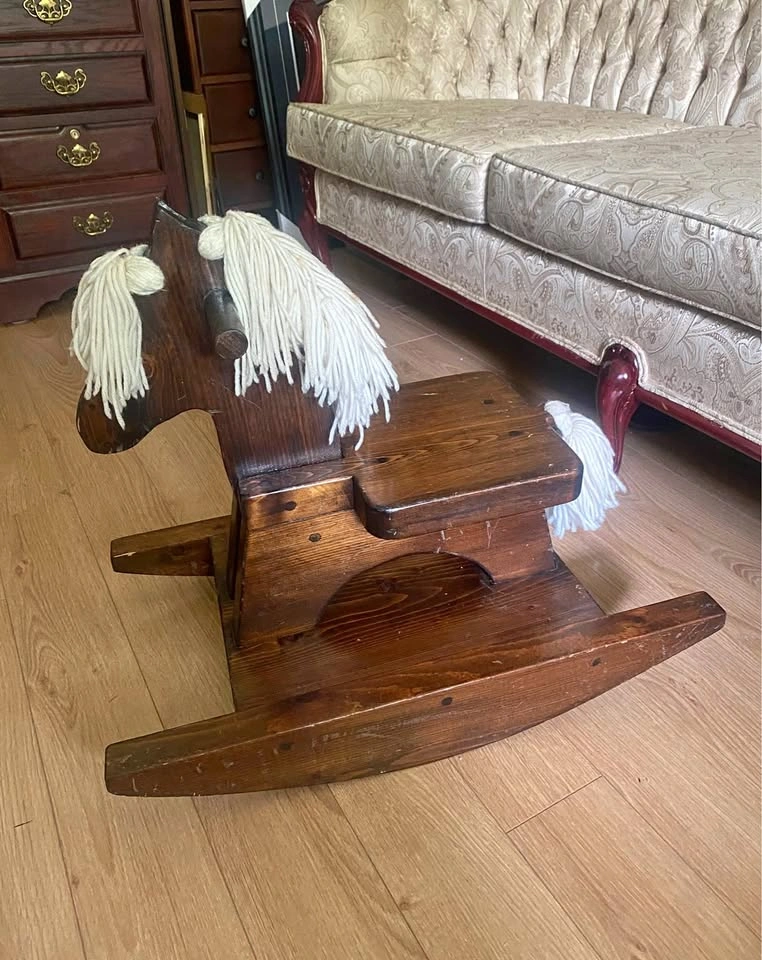 Vintage Handcrafted Solid Wood Toddler Rocking Horse