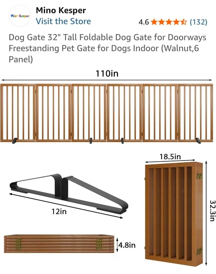 Mino Kesper Dog Gate 32" Tall Foldable Freestanding Pet Gate - photo 4