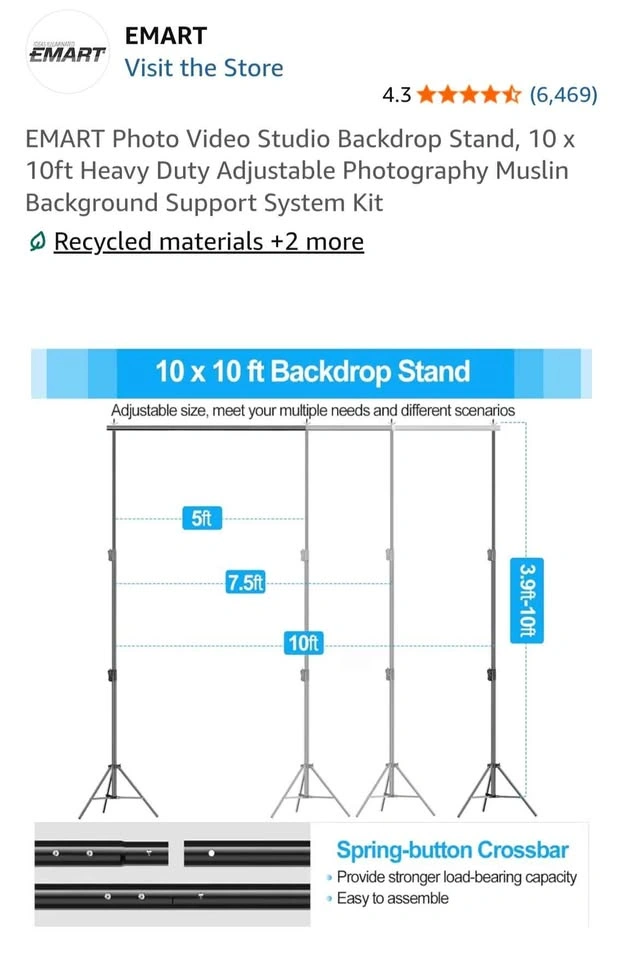 EMART 10x10ft Heavy Duty Adjustable Backdrop Support Kit - photo 3