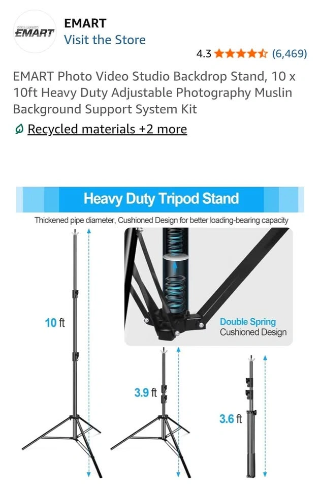 EMART 10x10ft Heavy Duty Adjustable Backdrop Support Kit - photo 4