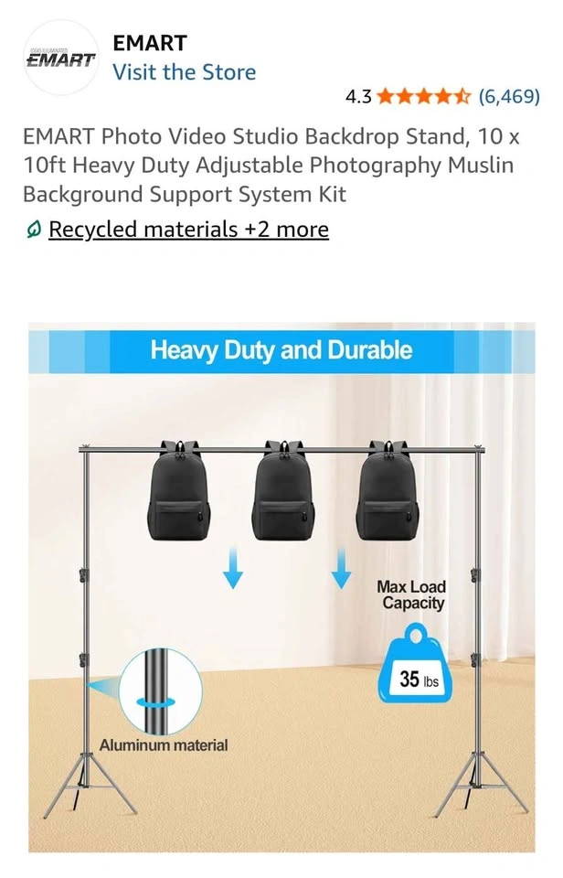 EMART 10x10ft Heavy Duty Adjustable Backdrop Support Kit - photo 5