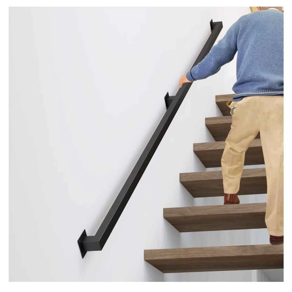 Modern Black Metal Square Stair Handrail approx 91"