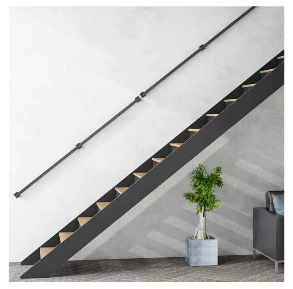 Modern Black Metal Square Stair Handrail approx 91" - photo 3