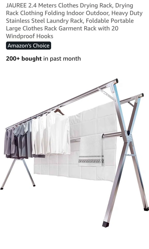 JAUREE 2.4m Foldable Heavy Duty Stainless Steel Drying Rack