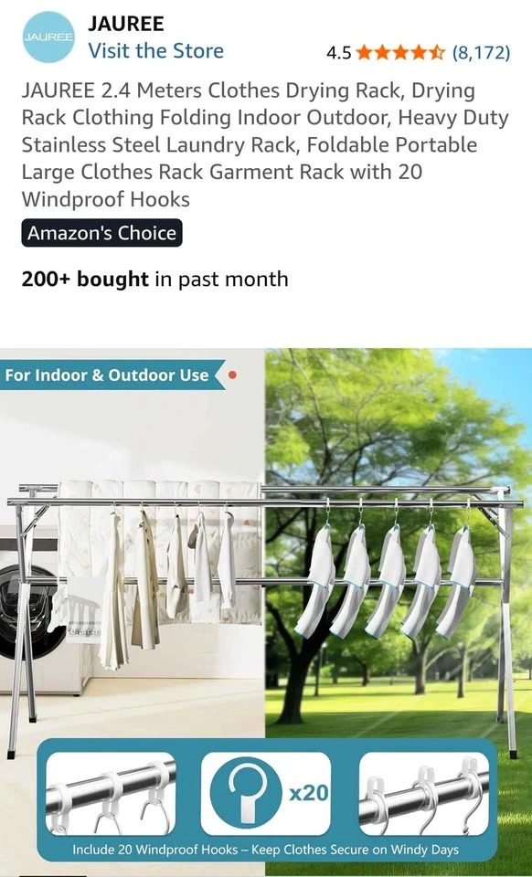 JAUREE 2.4m Foldable Heavy Duty Stainless Steel Drying Rack - photo 4