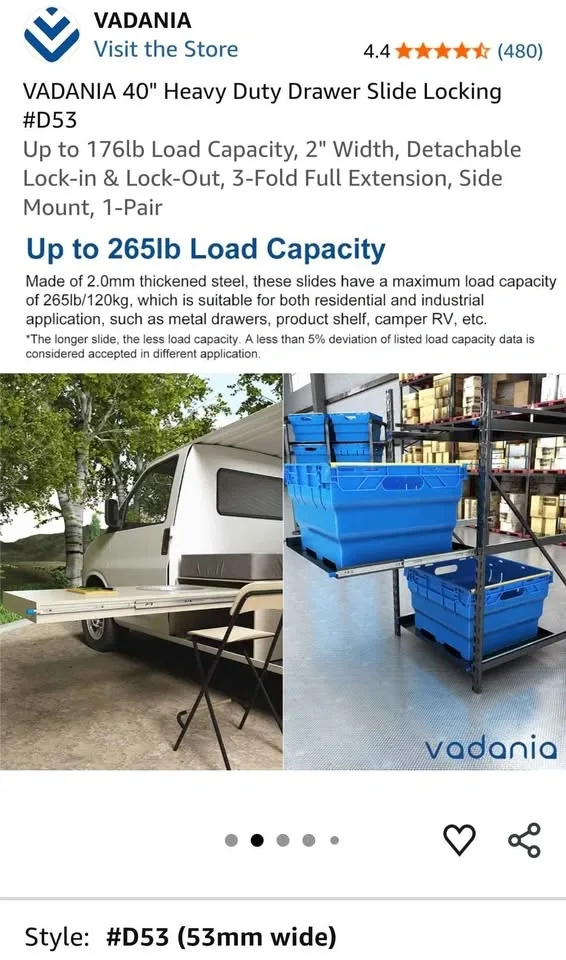 VADANIA 40" Heavy Duty Drawer Slide Locking #D53 - photo 2