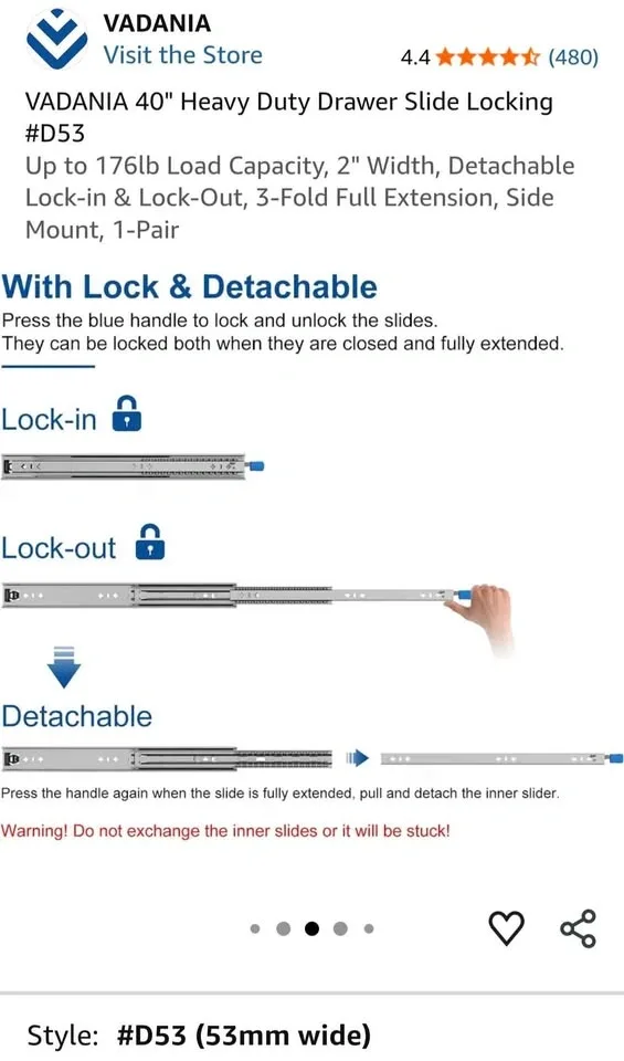VADANIA 40" Heavy Duty Drawer Slide Locking #D53 - photo 4