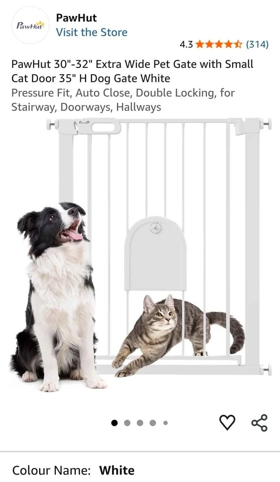 PawHut 30"-32" Extra Wide Pet Gate with Small Cat Door 35" H