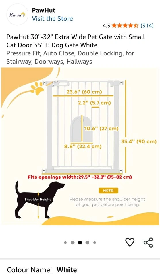 PawHut 30"-32" Extra Wide Pet Gate with Small Cat Door 35" H - photo 3