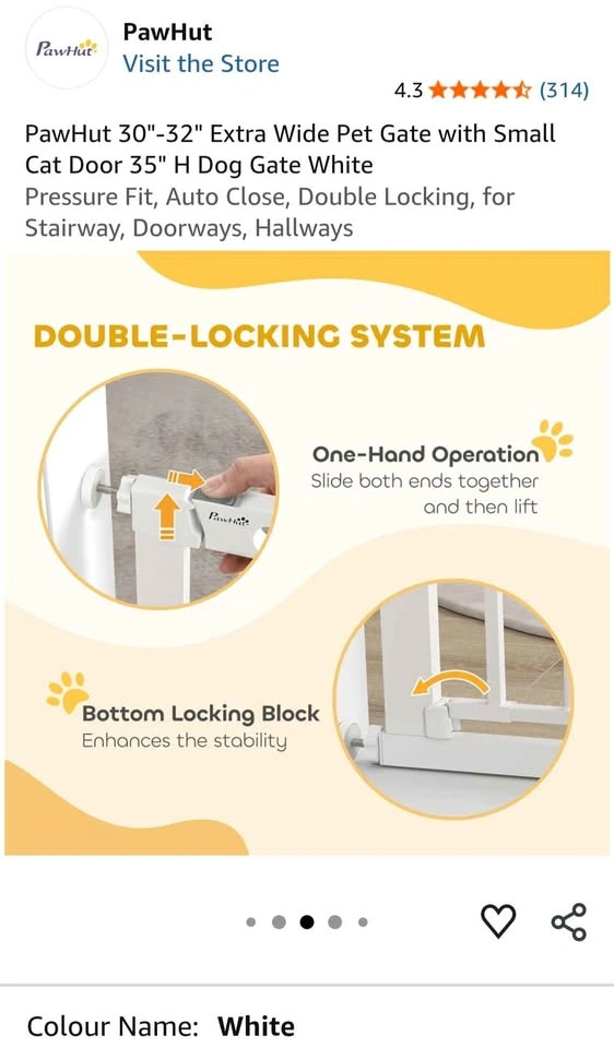 PawHut 30"-32" Extra Wide Pet Gate with Small Cat Door 35" H - photo 4