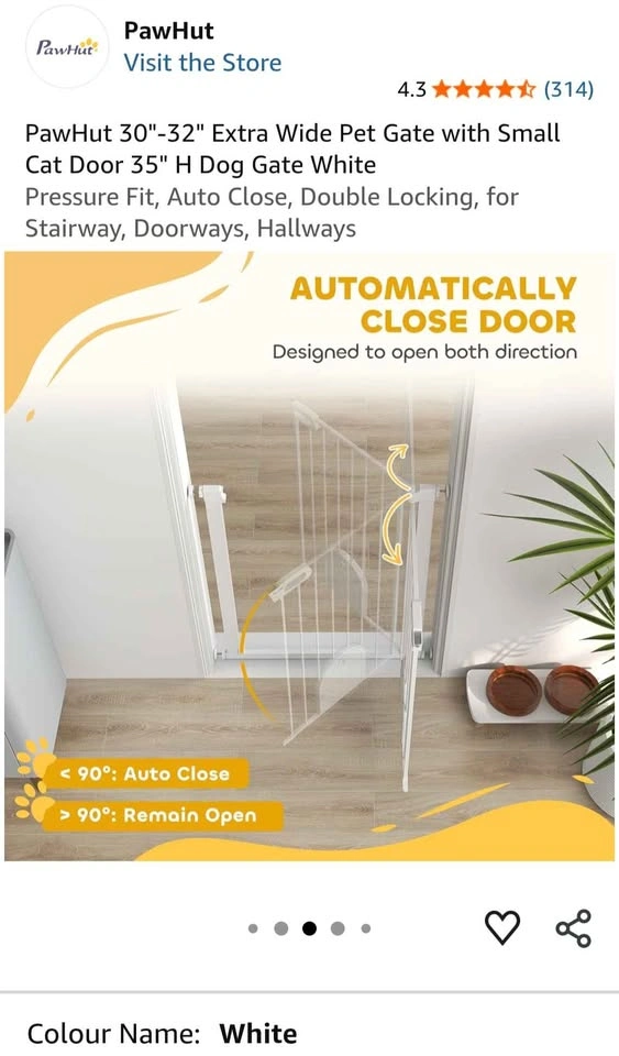 PawHut 30"-32" Extra Wide Pet Gate with Small Cat Door 35" H - photo 5