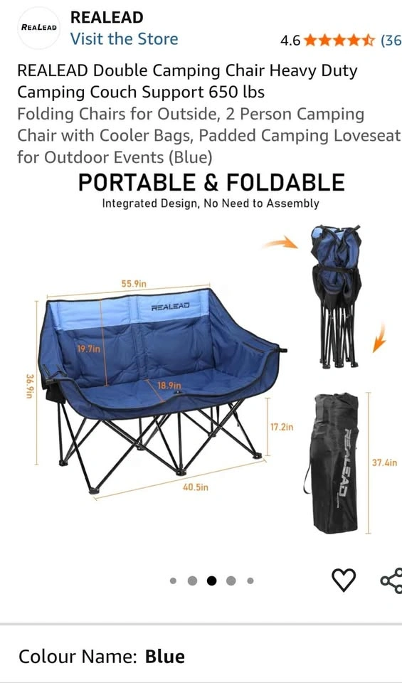 REALEAD Double Camping Chair in grey
