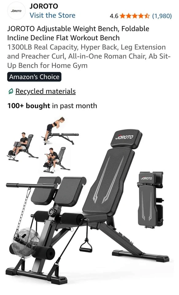 JOROTO Adjustable Weight Bench, Foldable Incline/Decline