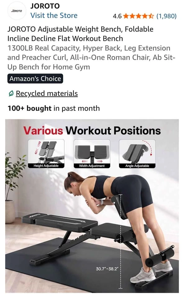 JOROTO Adjustable Weight Bench, Foldable Incline/Decline - photo 3