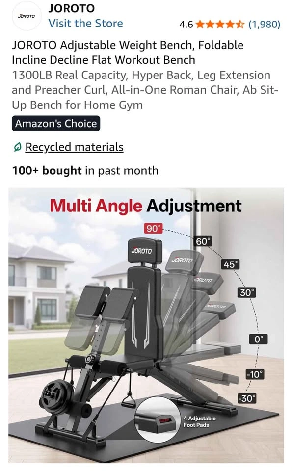 JOROTO Adjustable Weight Bench, Foldable Incline/Decline - photo 5