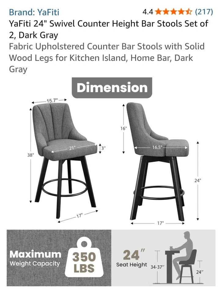 YaFiti 24" Swivel Counter Height Bar Stools Set of 2 - photo 2