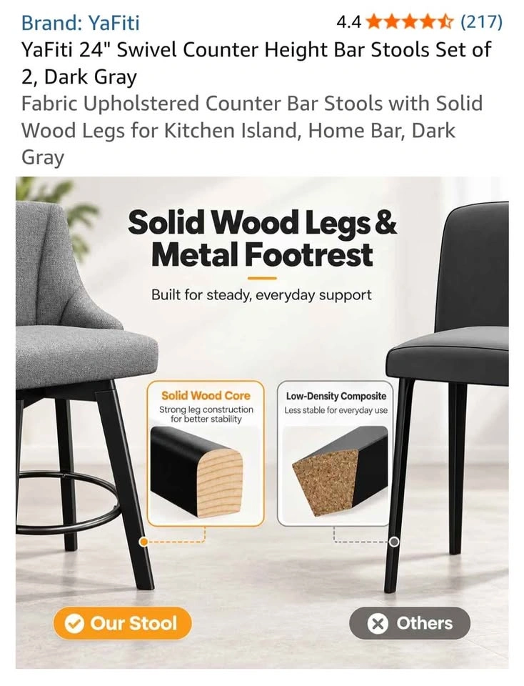 YaFiti 24" Swivel Counter Height Bar Stools Set of 2 - photo 4