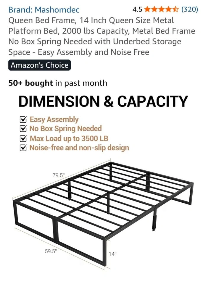 Mashomdec Queen Size Metal Platform Bed Frame - photo 3