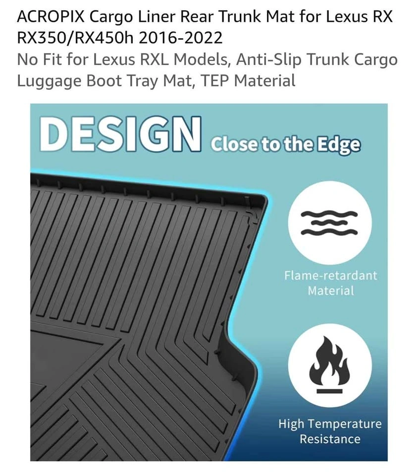 Cargo Liner Rear Trunk Mat for Lexus RX RX350/RX450h 2016-2022 - photo 3