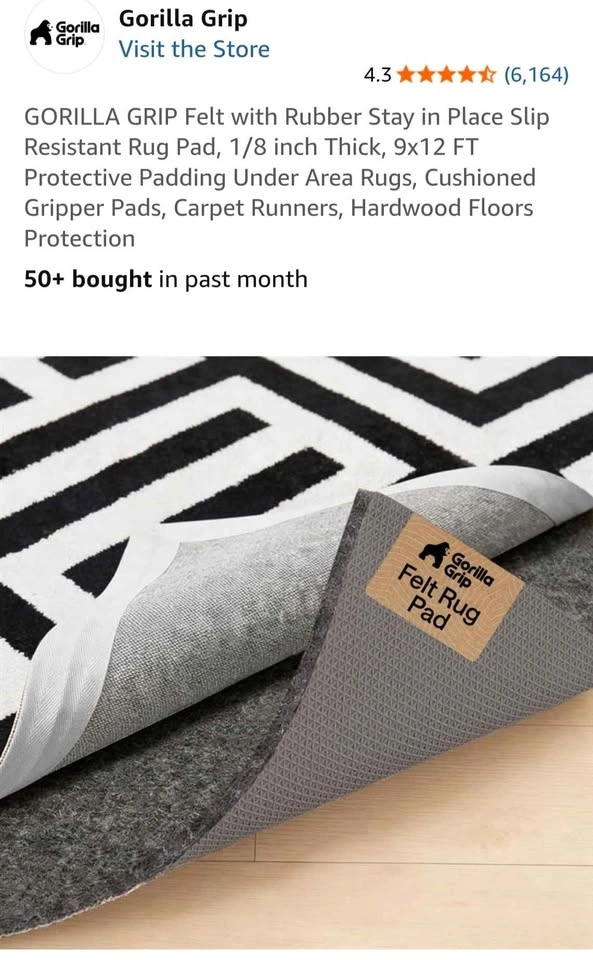 Gorilla Grip Felt with Rubber Rug Pad, 9x12 FT