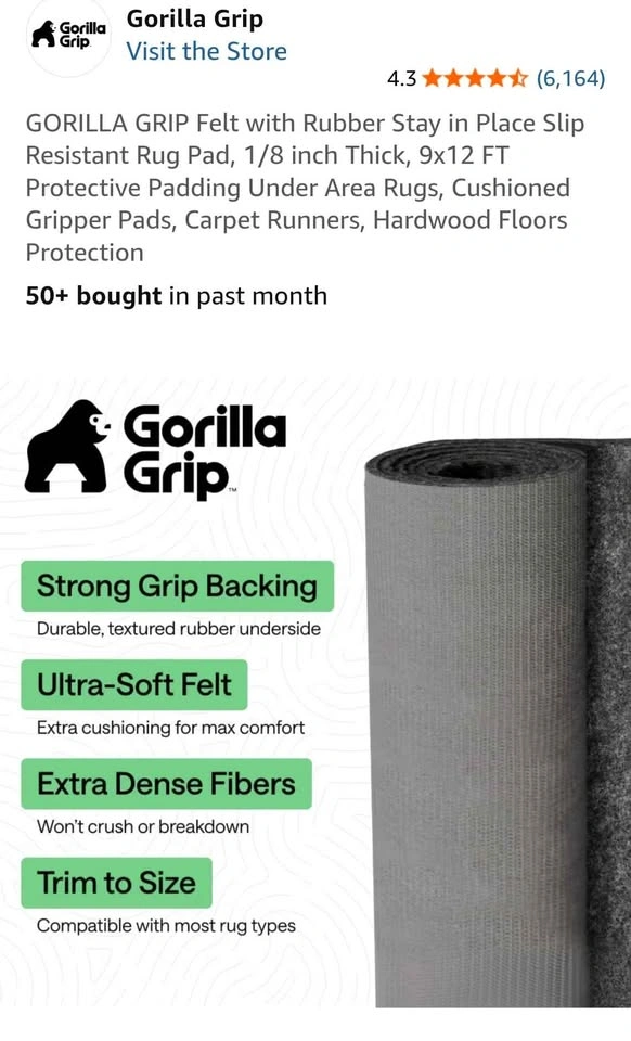 Gorilla Grip Felt with Rubber Rug Pad, 9x12 FT - photo 2
