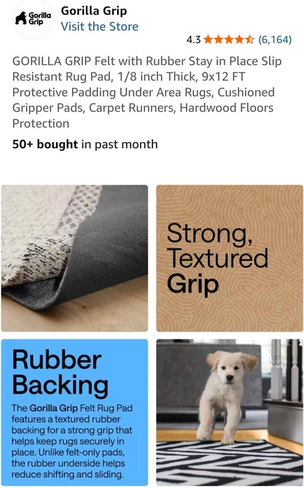 Gorilla Grip Felt with Rubber Rug Pad, 9x12 FT - photo 4