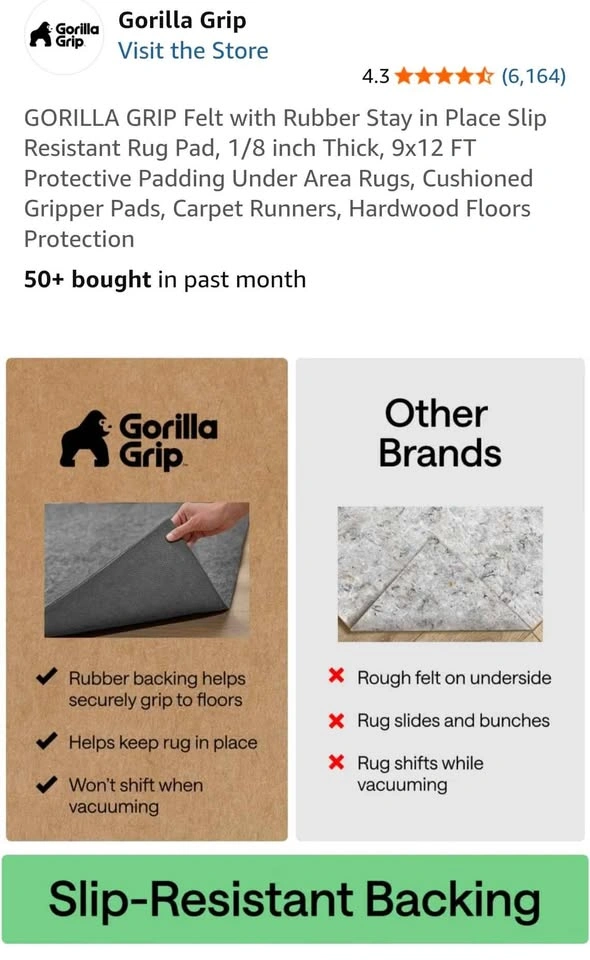 Gorilla Grip Felt with Rubber Rug Pad, 9x12 FT - photo 5