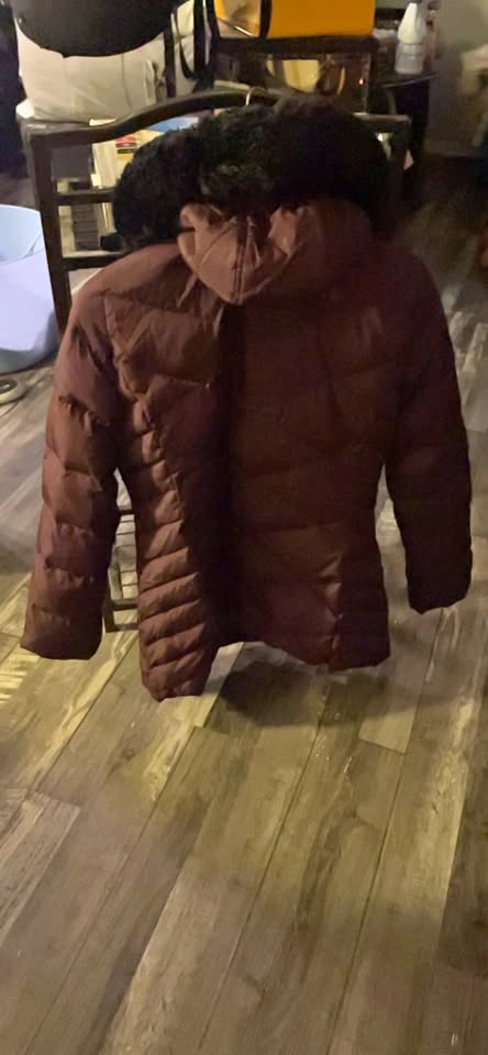 Calvin Klein Dark Purple Puffer Jacket with Faux Fur Hood