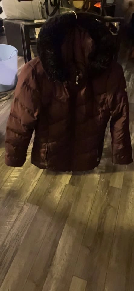 Calvin Klein Dark Purple Puffer Jacket with Faux Fur Hood - photo 2