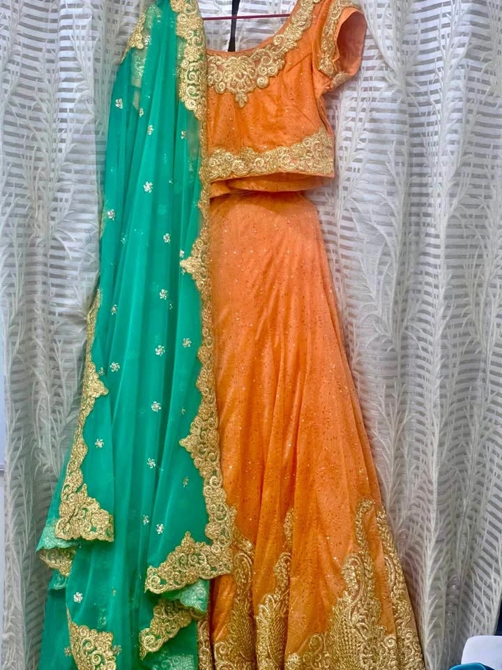 Orange & Green Indian Lehenga Outfit