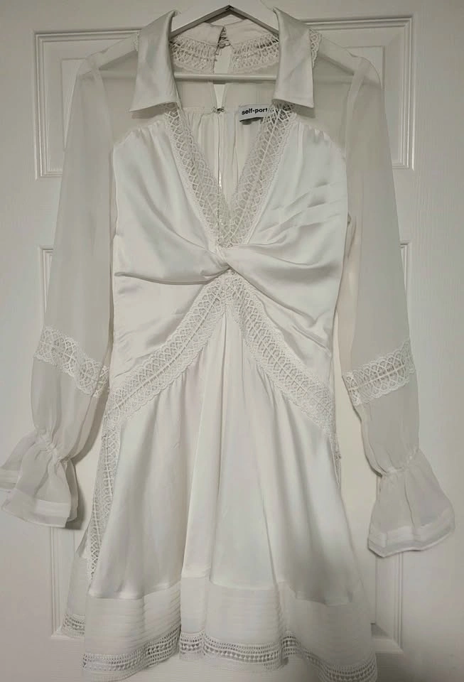 Self-Portrait Twist Front Ivory White Mini Dress - photo 2