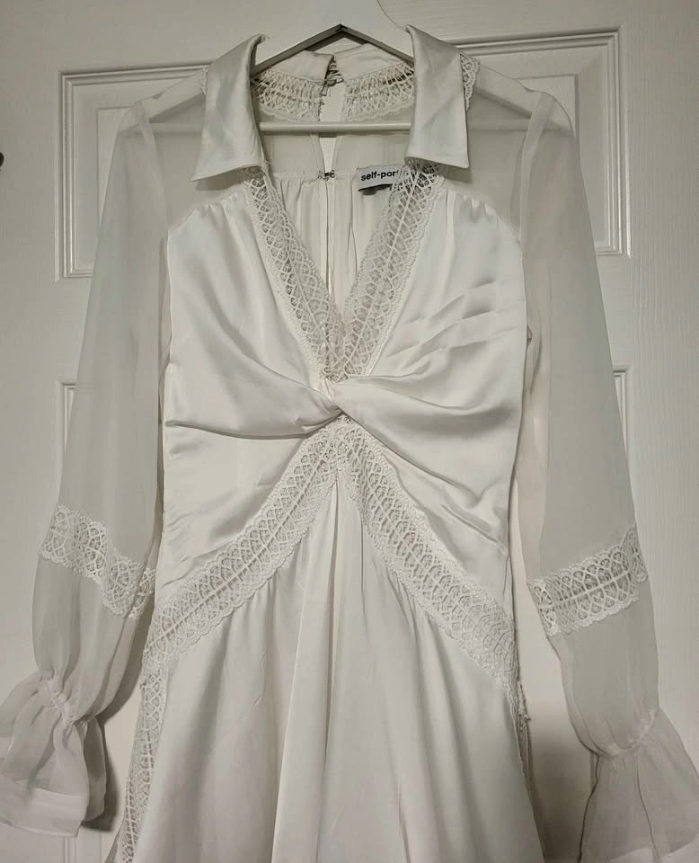 Self-Portrait Twist Front Ivory White Mini Dress - photo 3