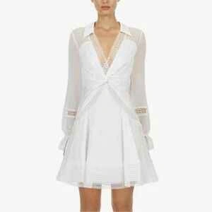 Self-Portrait Twist Front Ivory White Mini Dress - photo 4