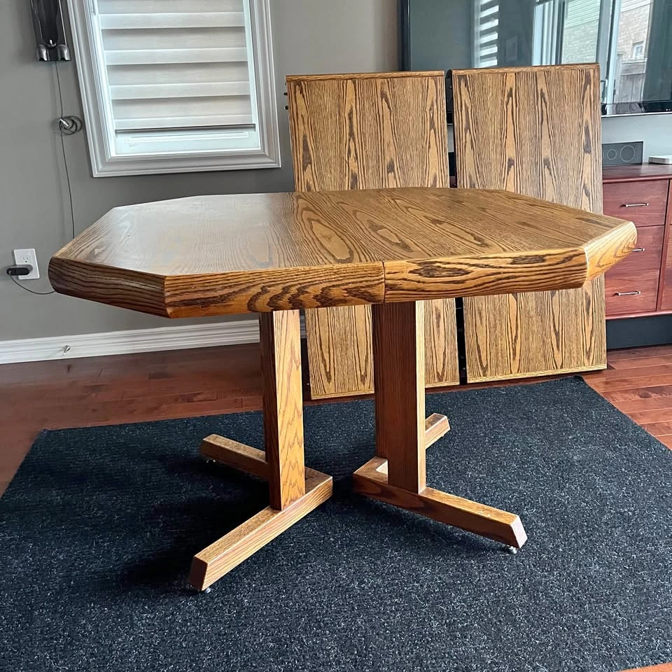 Vintage Octagonal Oak Dining Table with Two Leaves